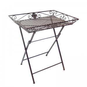 Rustic Folding Metal Tray Table with Casting Ornament and S-wire Decor