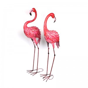 Pink Hand Painted Metal Flamingo Garden Statue for Outdoor Yard Decoration