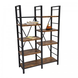 Vintage Metal and Wood Shelf with Carbonized MDF Shelves for Home Office Study Room Furniture