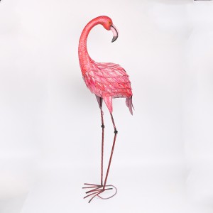 Pink Hand Painted Metal Flamingo Garden Statue for Outdoor Yard Decoration