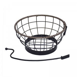 Round Fruit Basket With Banana Hanger Metal & Wicker Woven for Home Living