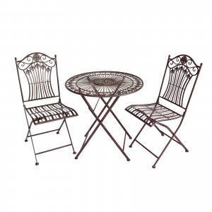 Fleur-de-Lis Rustic Metal Bistro Set 1 Table 2 Chèz pliyan lejè pou itilize andedan kay la epi deyò