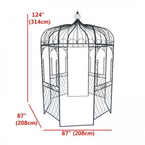 Daşarda ýaşamak ýa-da toý bezegi üçin top spire bilen kümüş gara demir Gazebo