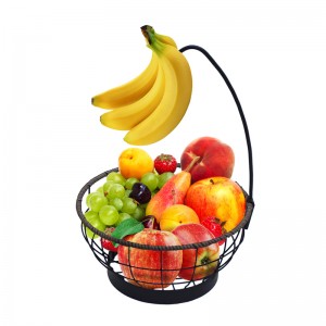 Window Bench Round Fruit Basket With Banana Hanger Metal & Wicker Woven for Home Living – DECOR