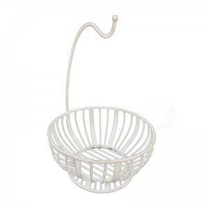 Round Fruit Basket With Banana Hanger Metal & Wicker Woven for Home Living