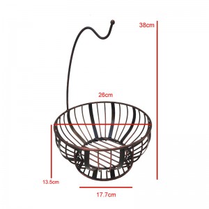 Round Fruit Basket With Banana Hanger Metal & Wicker Woven for Home Living