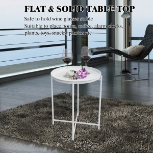 Round End Table Modern Tray Table with Removable Tray for Living Room Bedroom Balcony Office and Outdoor Use