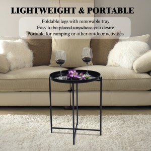 Round End Table Modern Tray Table with Removable Tray for Living Room Bedroom Balcony Office and Outdoor Use