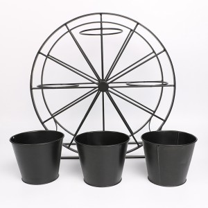 Ferris Wheel 3 Pots Metal Plant Stand Flower Pot Holder for Home Garden Patio and Balcony