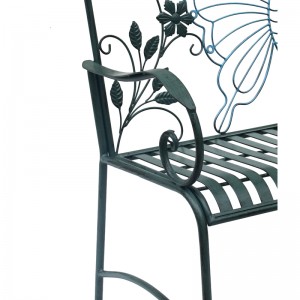 Outdoor Furniture Garden Bench Metal Frame Park Bench with Butterfly Pattern Backrest