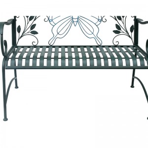 Outdoor Furniture Garden Bench Metal Frame Park Bench with Butterfly Pattern Backrest