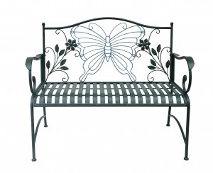 Outdoor Furniture Garden Bench Metal Frame Park Bench with Butterfly Pattern Backrest