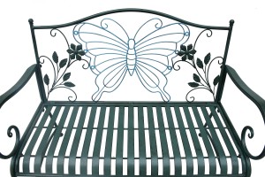 Outdoor Furniture Garden Bench Metal Frame Park Bench with Butterfly Pattern Backrest