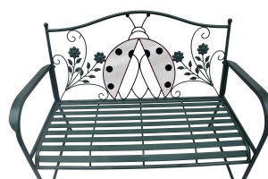 Bench With Ergonomic Loveseat Patio Bench Decorative Ladybug Backrest Metal Bench