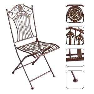 Fleur-de-Lis Rustic Metal Bistro Set 1 Table 2 Chairs Foldable Lightweight for Indoor and Outdoor Use