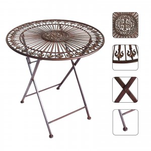 Fleur-de-Lis Rustic Metal Bistro Set 1 Table 2 Chairs Foldable Lightweight for Indoor and Outdoor Use