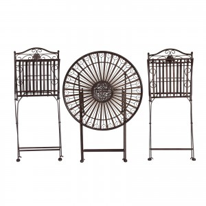 3 Pieces Outdoor Bistro Set Metal Folding Table and 2 Foldable Chairs