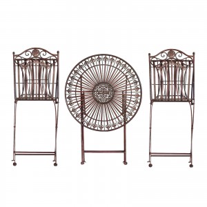 Fleur-de-Lis Rustic Metal Bistro Set 1 Table 2 Chairs Foldable Lightweight for Indoor and Outdoor Use